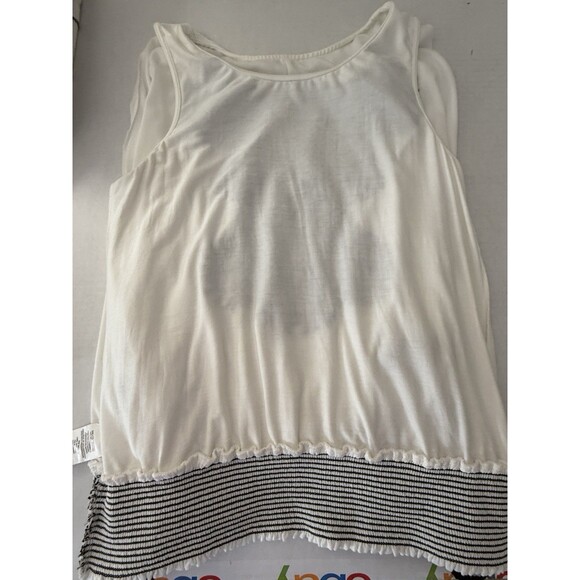 Democracy Womens Embroidered Dolman Sleeve Top Ivory/Black w/ attached Tank Sz L - Picture 6 of 13